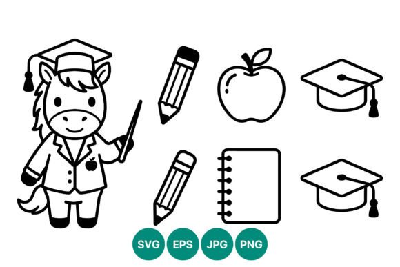 Cartoon Horse Teacher Graduation Vector