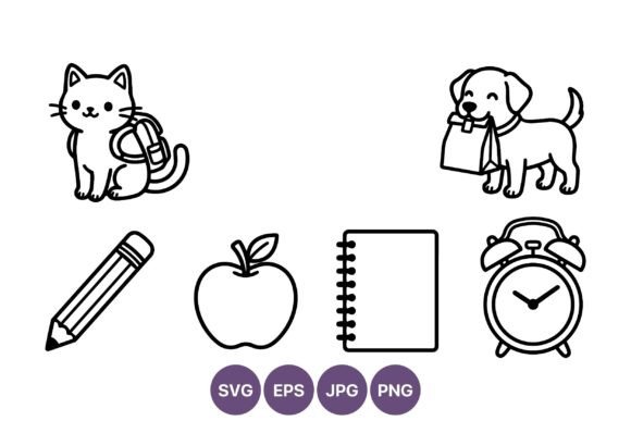 Cute Black White Cat Dog School Icons Review