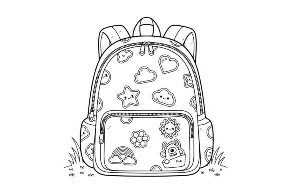 Cute School Backpack with Doodle Icons V