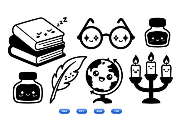 Kawaii School Icon Clipart for Embroidery Projects