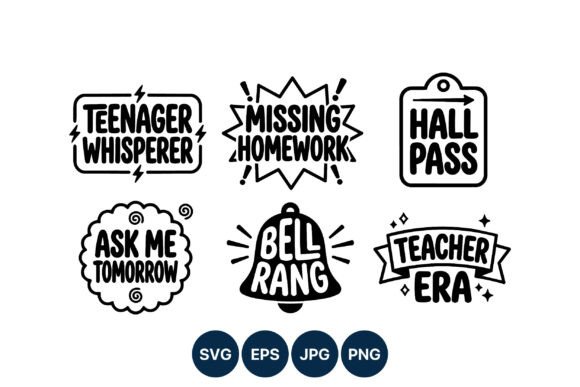 Playful School Phrase Icons Black White
