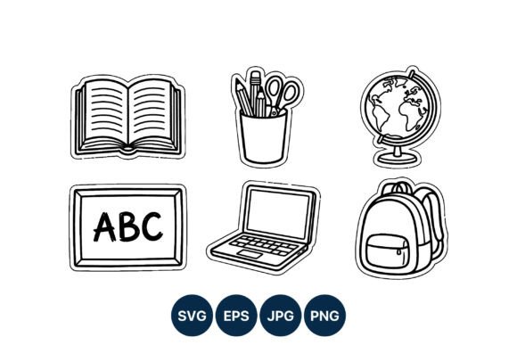 School Supplies Black White Line Art: A Stitcher's Review